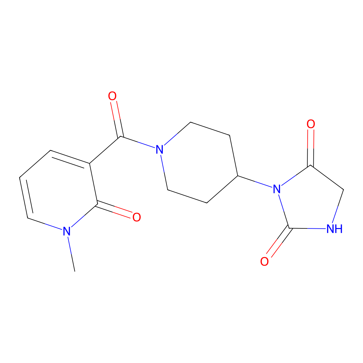 3-[1-(1-Methyl-2-oxo-1,2-dihydropyridine-3-carbonyl)piperidin-4-yl]imidazolidine-2,4-dione molecular structure, CAS 2034311-89-0