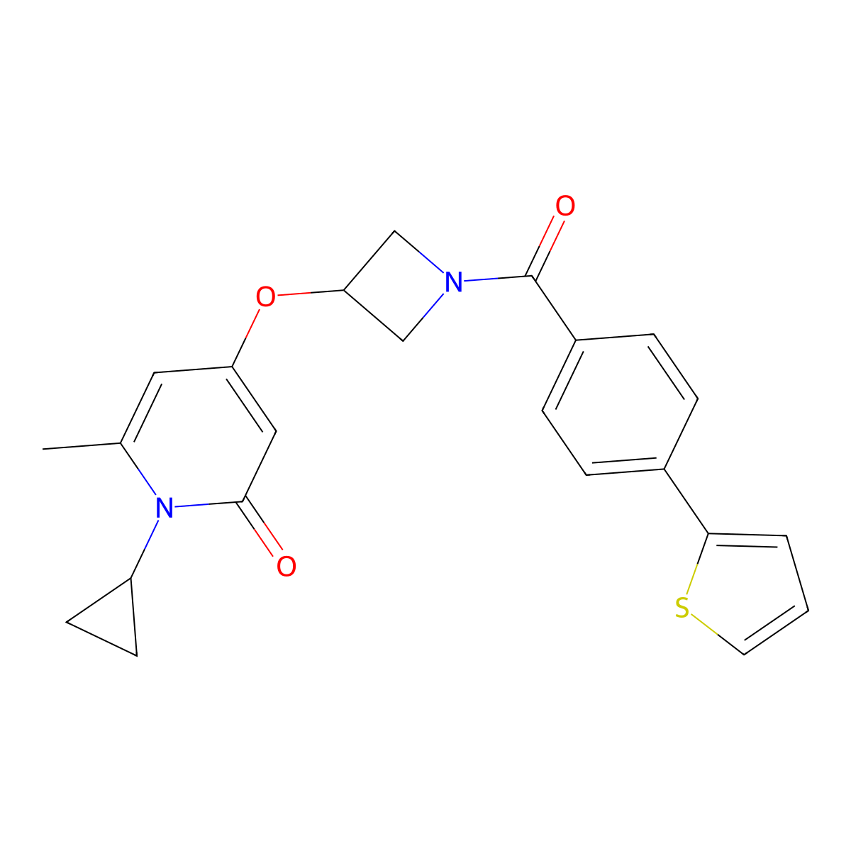 1-cyclopropyl-6-methyl-4-((1-(4-(thiophen-2-yl)benzoyl)azetidin-3-yl)oxy)pyridin-2(1H)-one molecular structure, CAS 2034311-91-4