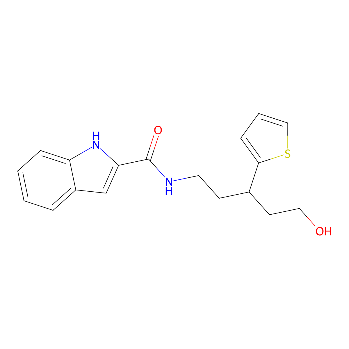 N-(5-hydroxy-3-(thiophen-2-yl)pentyl)-1H-indole-2-carboxamide molecular structure, CAS 2034311-95-8