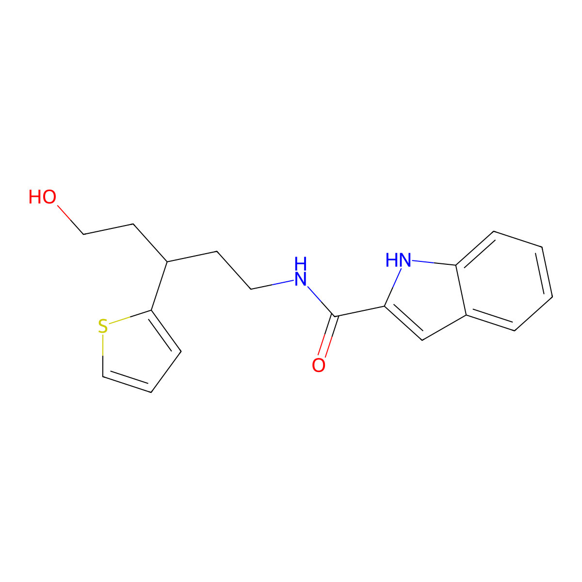 N-(5-hydroxy-3-(thiophen-2-yl)pentyl)-1H-indole-2-carboxamide molecular structure, CAS 2034311-95-8