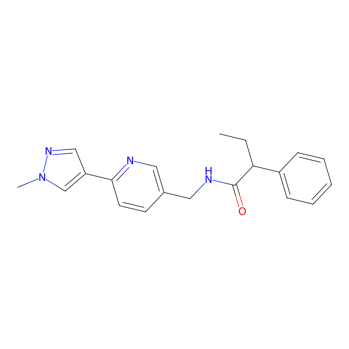 N-((6-(1-methyl-1H-pyrazol-4-yl)pyridin-3-yl)methyl)-2-phenylbutanamide molecular structure, CAS 2034311-99-2