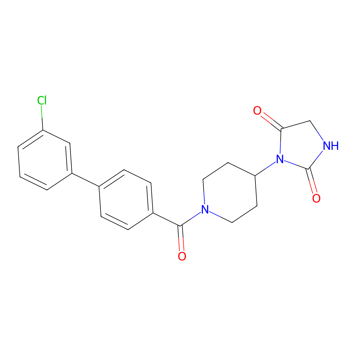 3-(1-{3'-Chloro-[1,1'-biphenyl]-4-carbonyl}piperidin-4-yl)imidazolidine-2,4-dione molecular structure, CAS 2034312-02-0