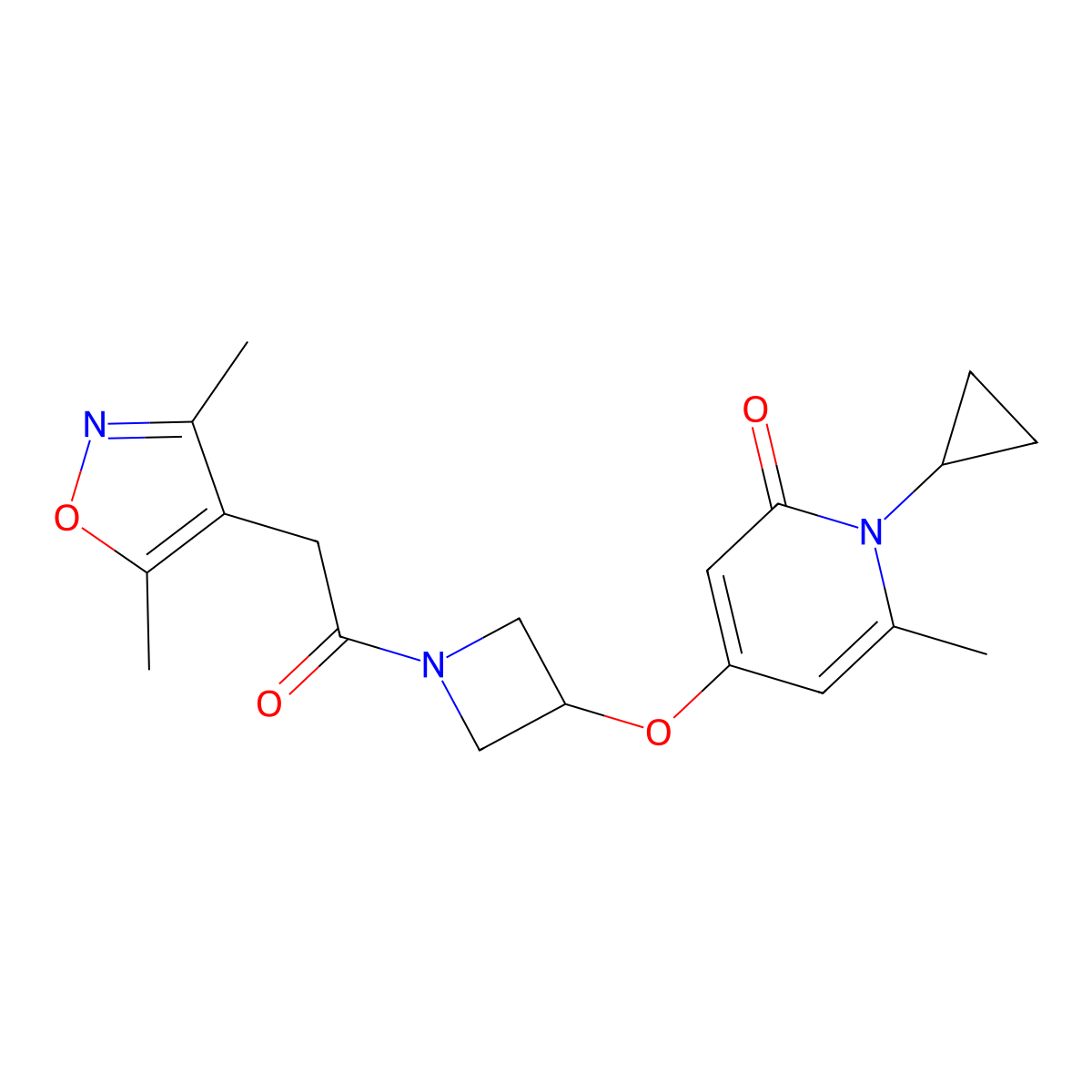 1-cyclopropyl-4-((1-(2-(3,5-dimethylisoxazol-4-yl)acetyl)azetidin-3-yl)oxy)-6-methylpyridin-2(1H)-one molecular structure, CAS 2034312-03-1