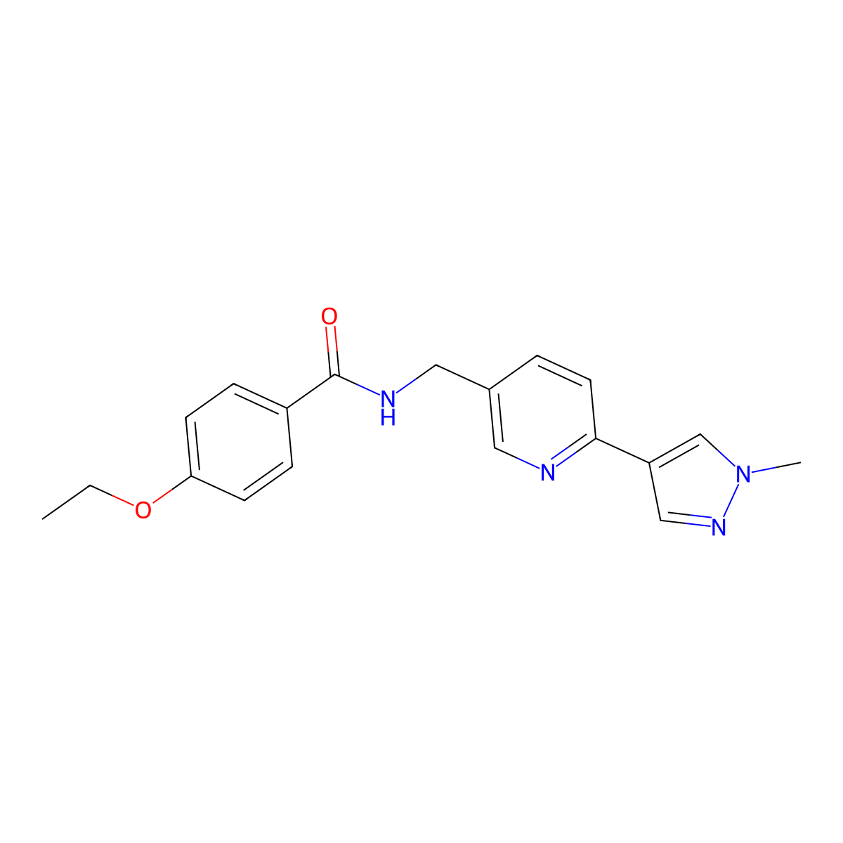 4-ethoxy-N-{[6-(1-methyl-1H-pyrazol-4-yl)pyridin-3-yl]methyl}benzamide molecular structure, CAS 2034312-05-3