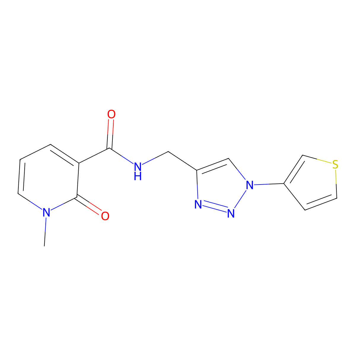 1-methyl-2-oxo-N-((1-(thiophen-3-yl)-1H-1,2,3-triazol-4-yl)methyl)-1,2-dihydropyridine-3-carboxamide molecular structure, CAS 2034312-07-5