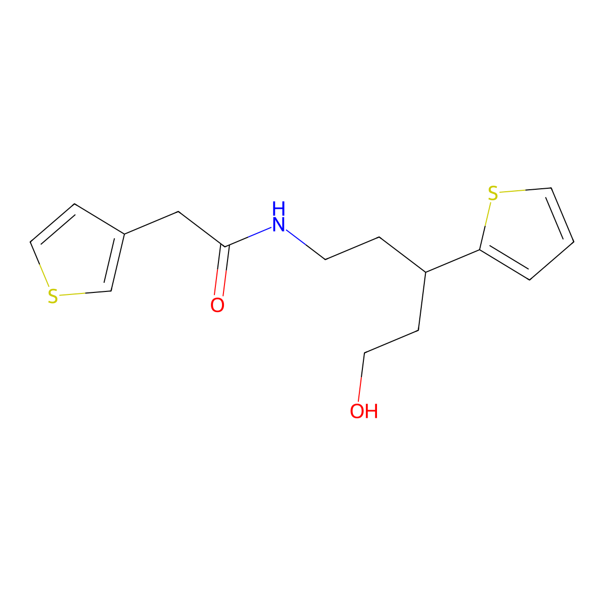 N-[5-hydroxy-3-(thiophen-2-yl)pentyl]-2-(thiophen-3-yl)acetamide molecular structure, CAS 2034312-16-6