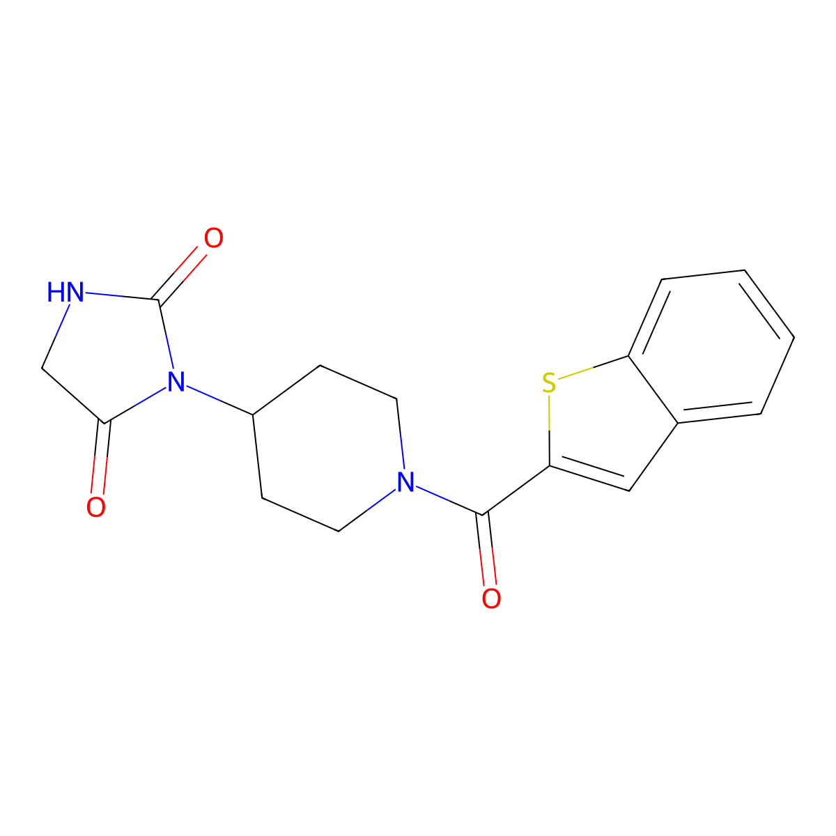 3-(1-(Benzo[b]thiophene-2-carbonyl)piperidin-4-yl)imidazolidine-2,4-dione molecular structure, CAS 2034312-21-3
