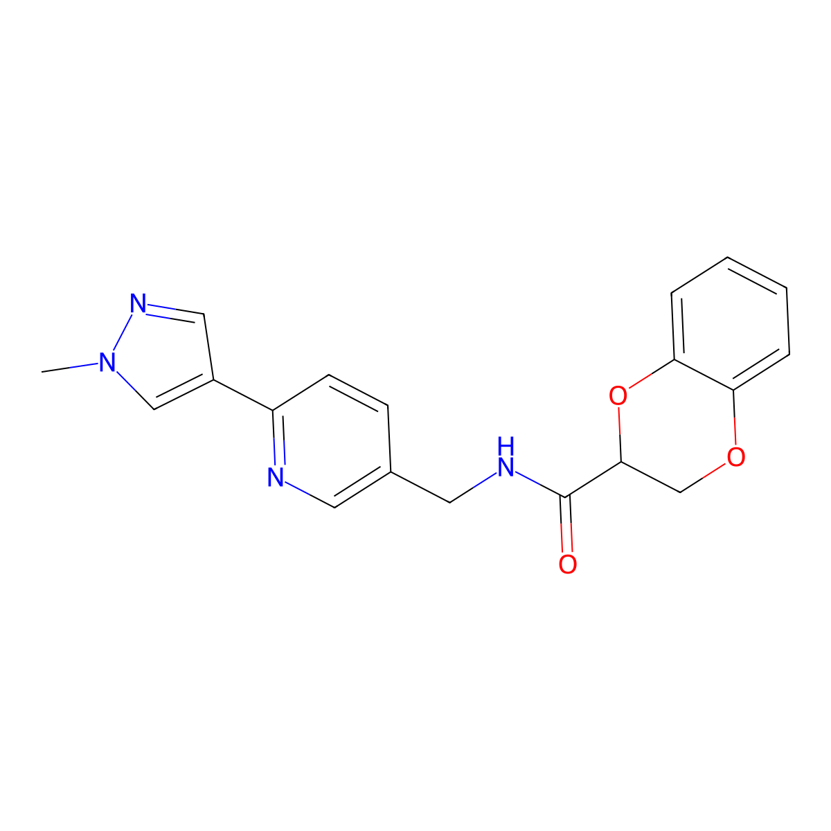 N-((6-(1-methyl-1H-pyrazol-4-yl)pyridin-3-yl)methyl)-2,3-dihydrobenzo[b][1,4]dioxine-2-carboxamide molecular structure, CAS 2034312-23-5
