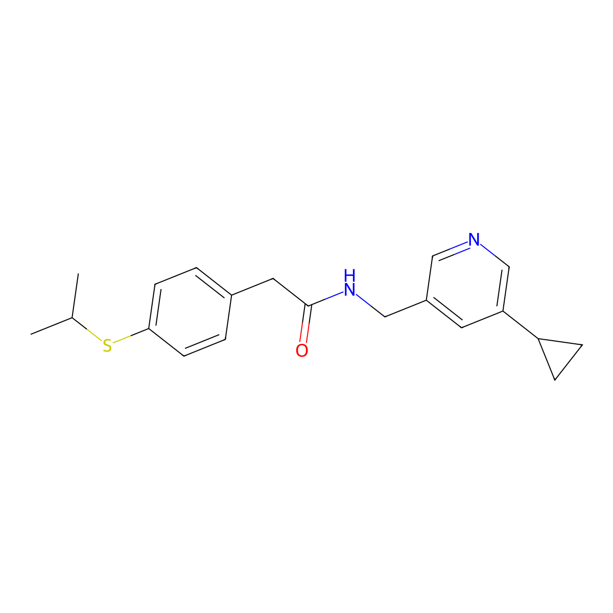 N-((5-cyclopropylpyridin-3-yl)methyl)-2-(4-(isopropylthio)phenyl)acetamide molecular structure, CAS 2034312-25-7