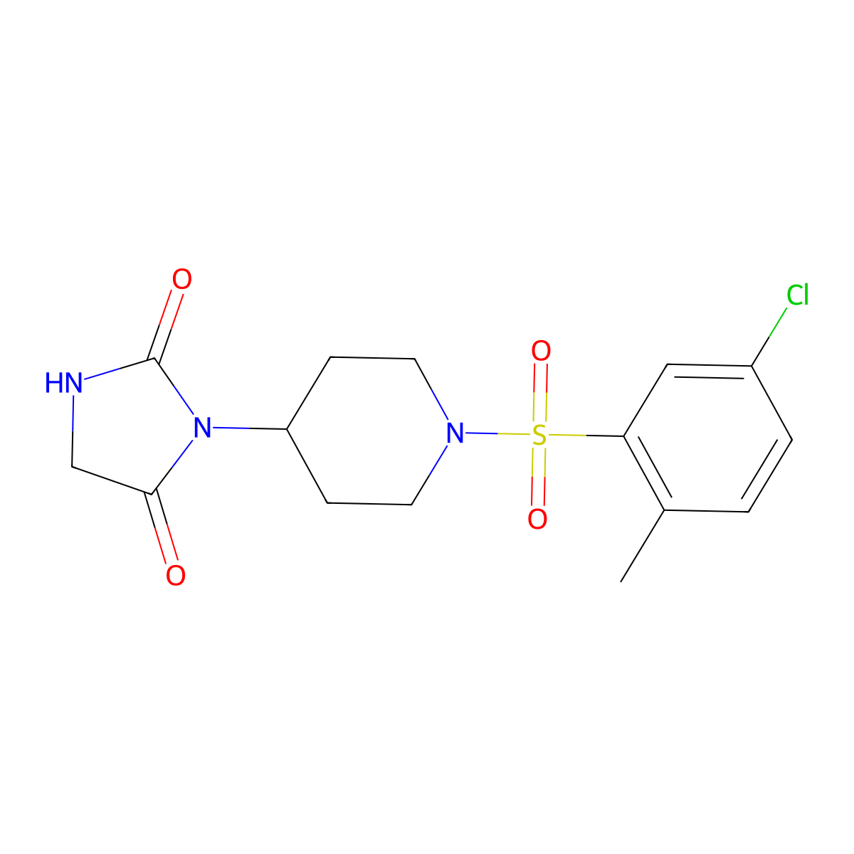 3-(1-((5-Chloro-2-methylphenyl)sulfonyl)piperidin-4-yl)imidazolidine-2,4-dione molecular structure, CAS 2034312-26-8