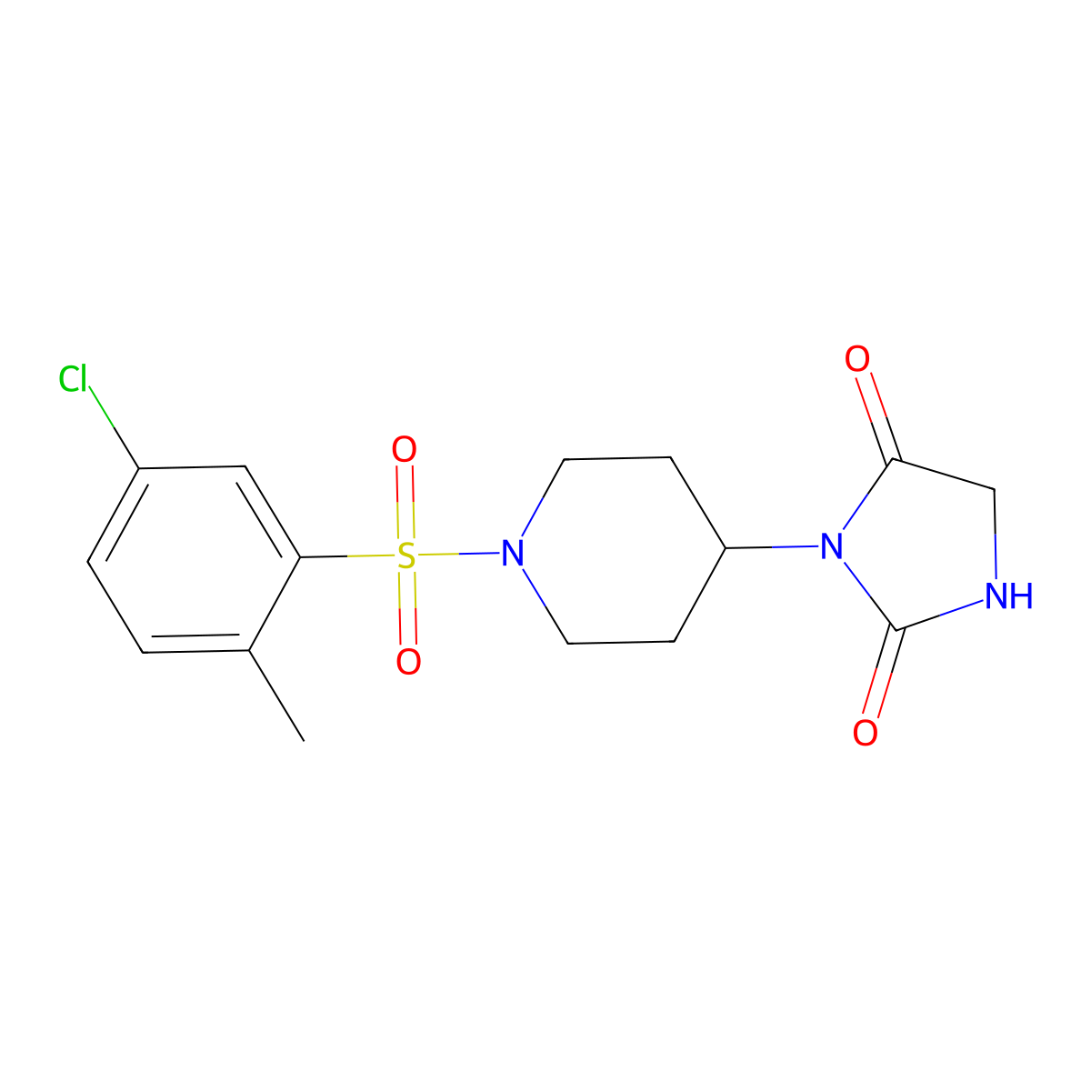 3-(1-((5-Chloro-2-methylphenyl)sulfonyl)piperidin-4-yl)imidazolidine-2,4-dione molecular structure, CAS 2034312-26-8
