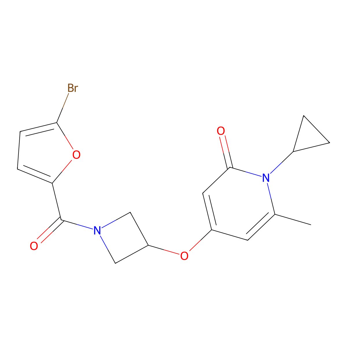 4-((1-(5-bromofuran-2-carbonyl)azetidin-3-yl)oxy)-1-cyclopropyl-6-methylpyridin-2(1H)-one molecular structure, CAS 2034312-28-0