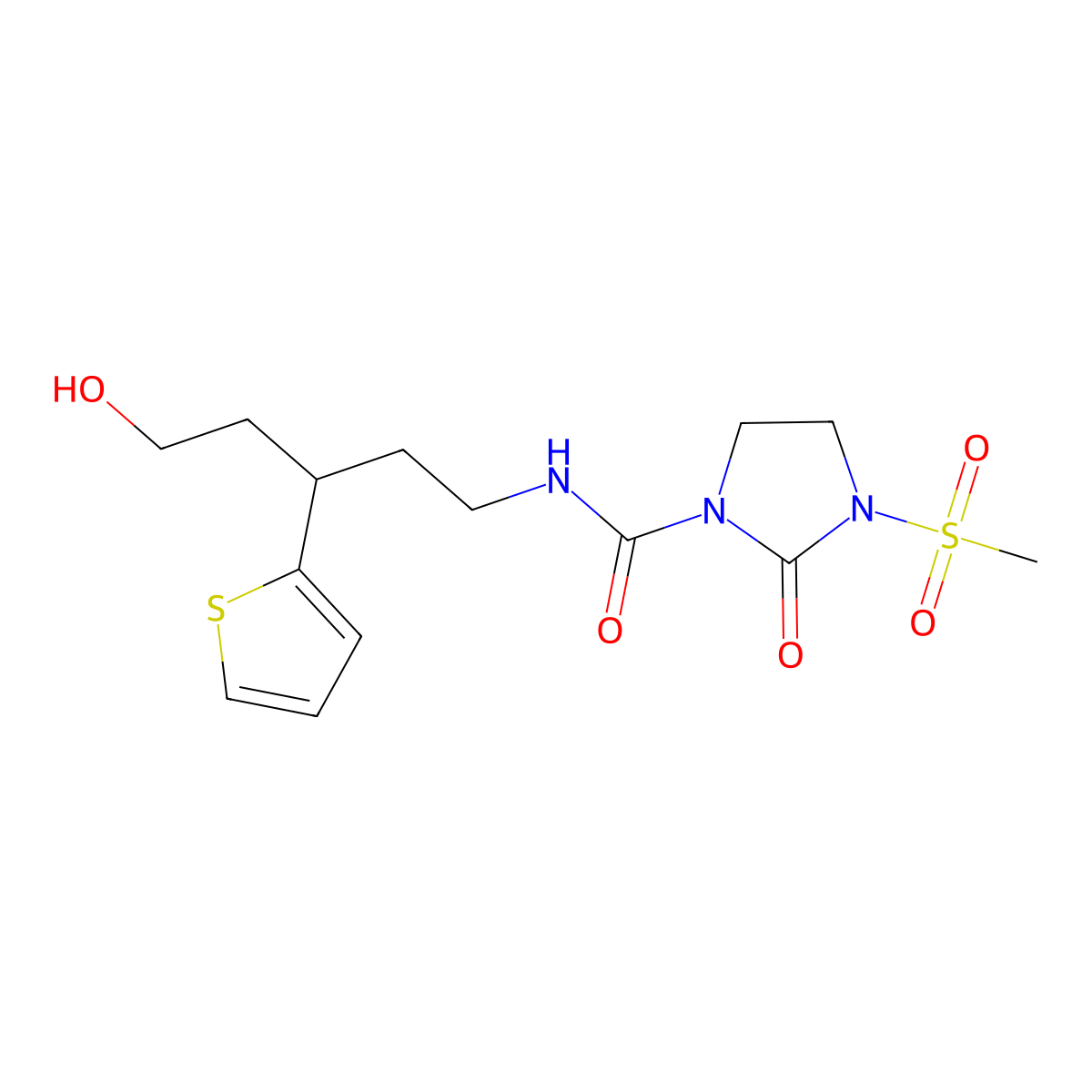 N-(5-hydroxy-3-(thiophen-2-yl)pentyl)-3-(methylsulfonyl)-2-oxoimidazolidine-1-carboxamide molecular structure, CAS 2034312-30-4
