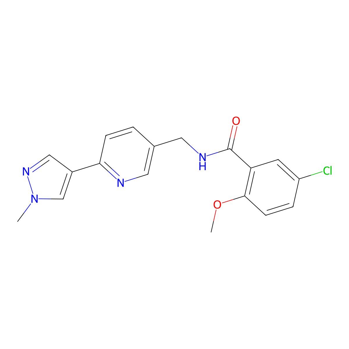 5-chloro-2-methoxy-N-((6-(1-methyl-1H-pyrazol-4-yl)pyridin-3-yl)methyl)benzamide molecular structure, CAS 2034312-31-5