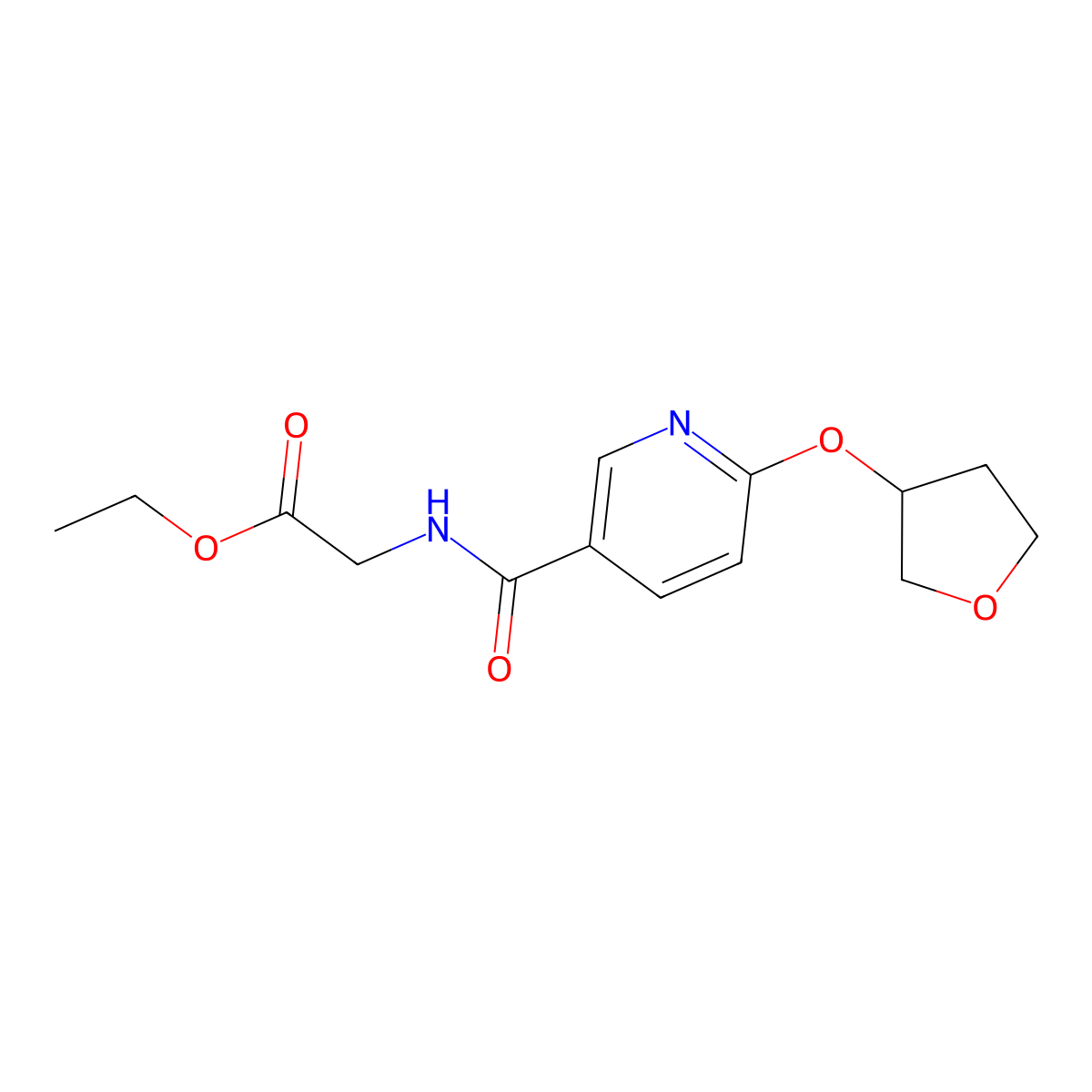 Ethyl 2-(6-((tetrahydrofuran-3-yl)oxy)nicotinamido)acetate molecular structure, CAS 2034312-37-1