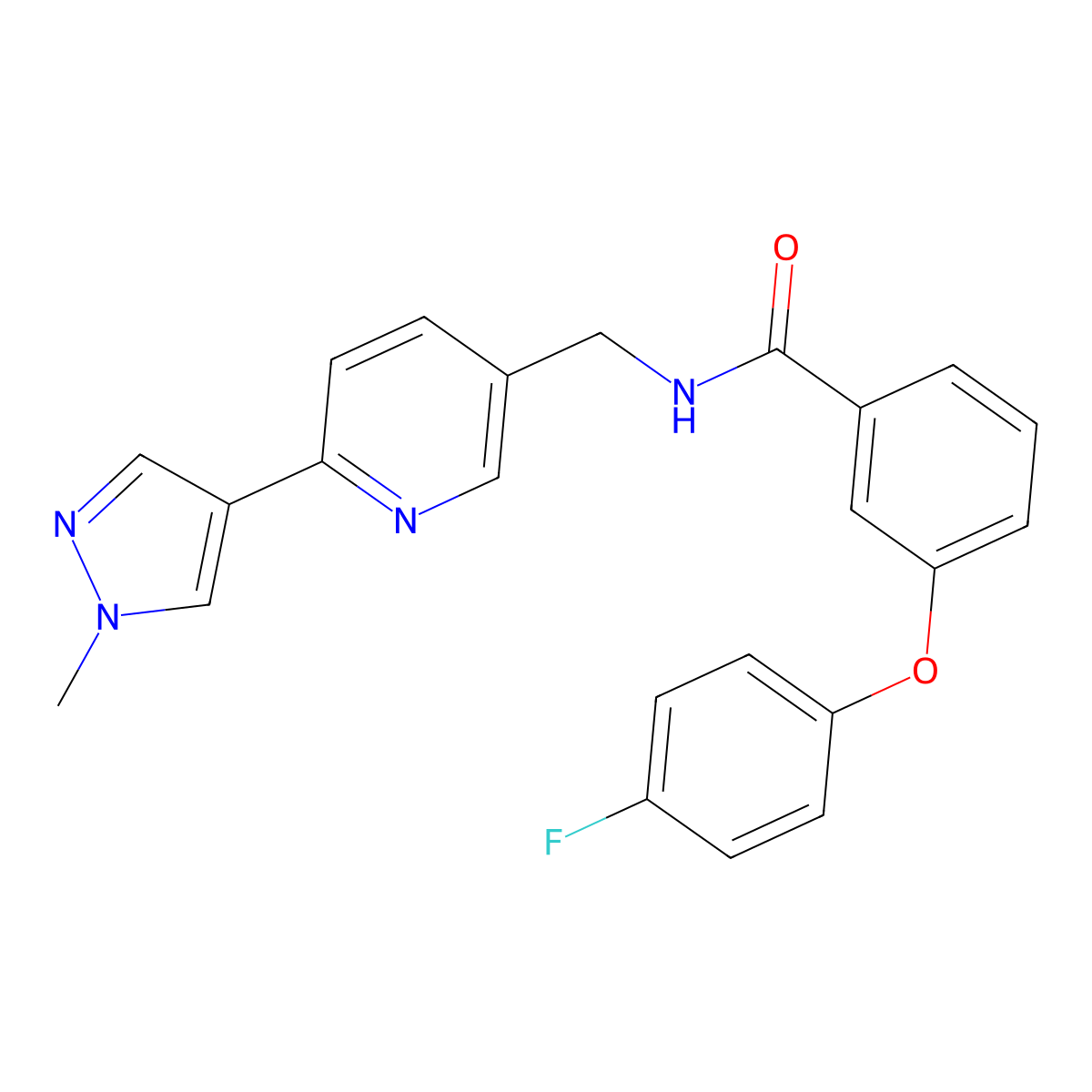 3-(4-fluorophenoxy)-N-((6-(1-methyl-1H-pyrazol-4-yl)pyridin-3-yl)methyl)benzamide molecular structure, CAS 2034312-38-2