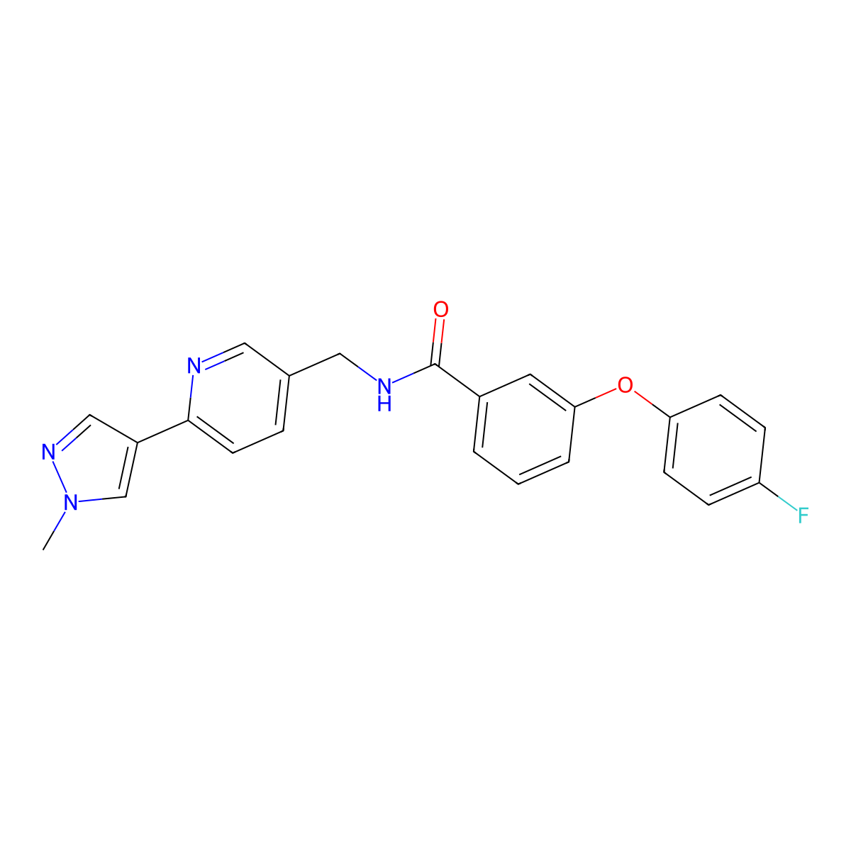 3-(4-fluorophenoxy)-N-((6-(1-methyl-1H-pyrazol-4-yl)pyridin-3-yl)methyl)benzamide molecular structure, CAS 2034312-38-2