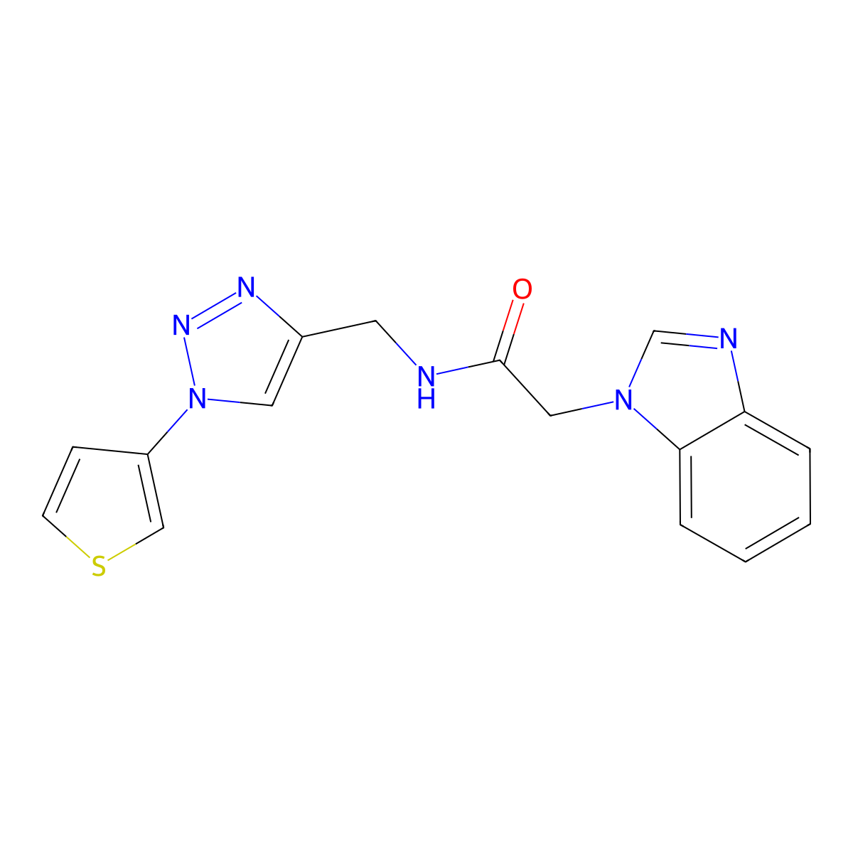 2-(1H-benzo[d]imidazol-1-yl)-N-((1-(thiophen-3-yl)-1H-1,2,3-triazol-4-yl)methyl)acetamide molecular structure, CAS 2034312-42-8