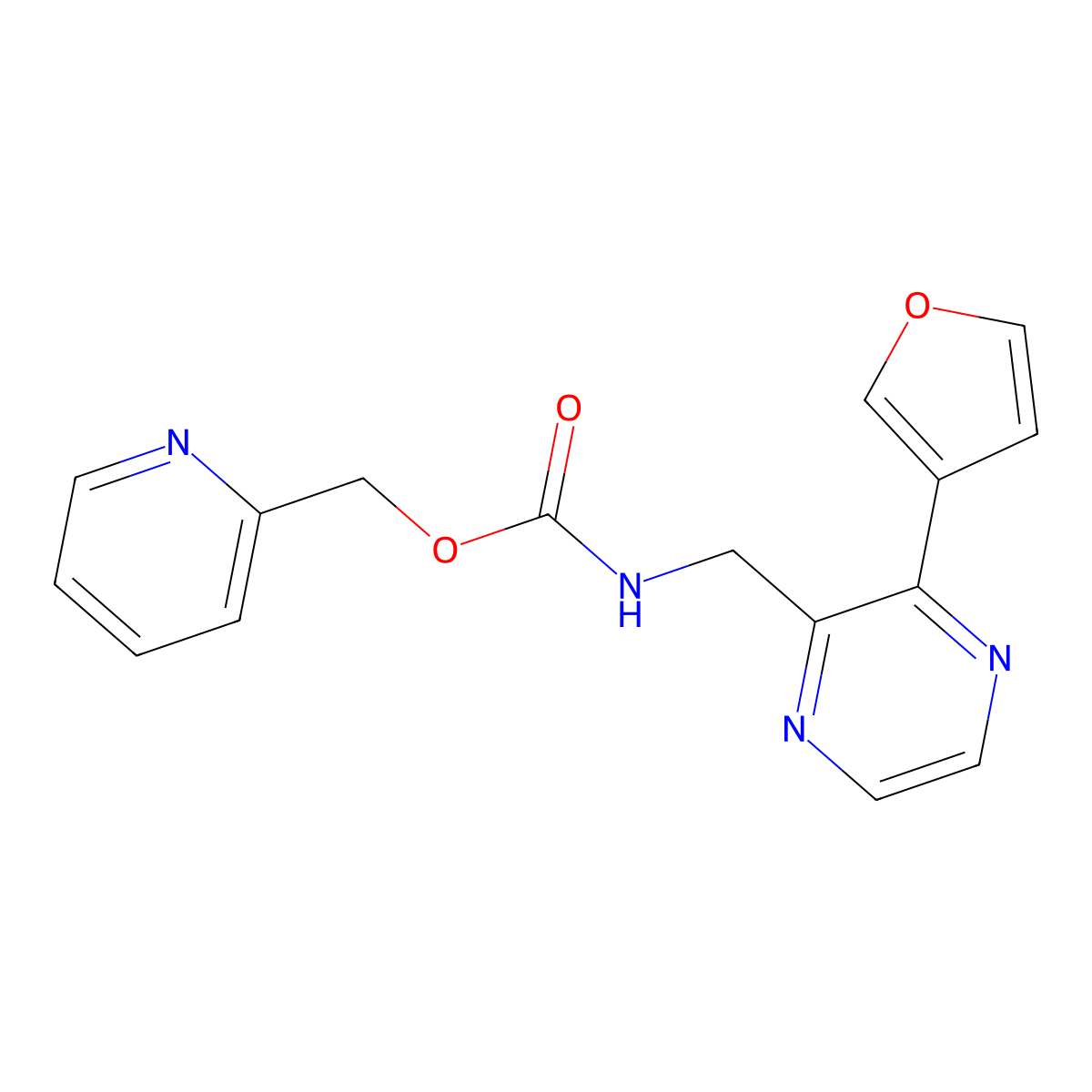 Pyridin-2-ylmethyl ((3-(furan-3-yl)pyrazin-2-yl)methyl)carbamate molecular structure, CAS 2034312-45-1