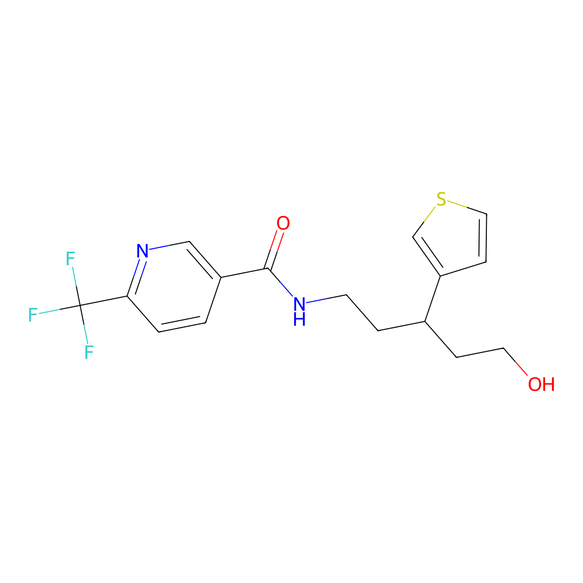 N-(5-hydroxy-3-(thiophen-3-yl)pentyl)-6-(trifluoromethyl)nicotinamide molecular structure, CAS 2034312-47-3