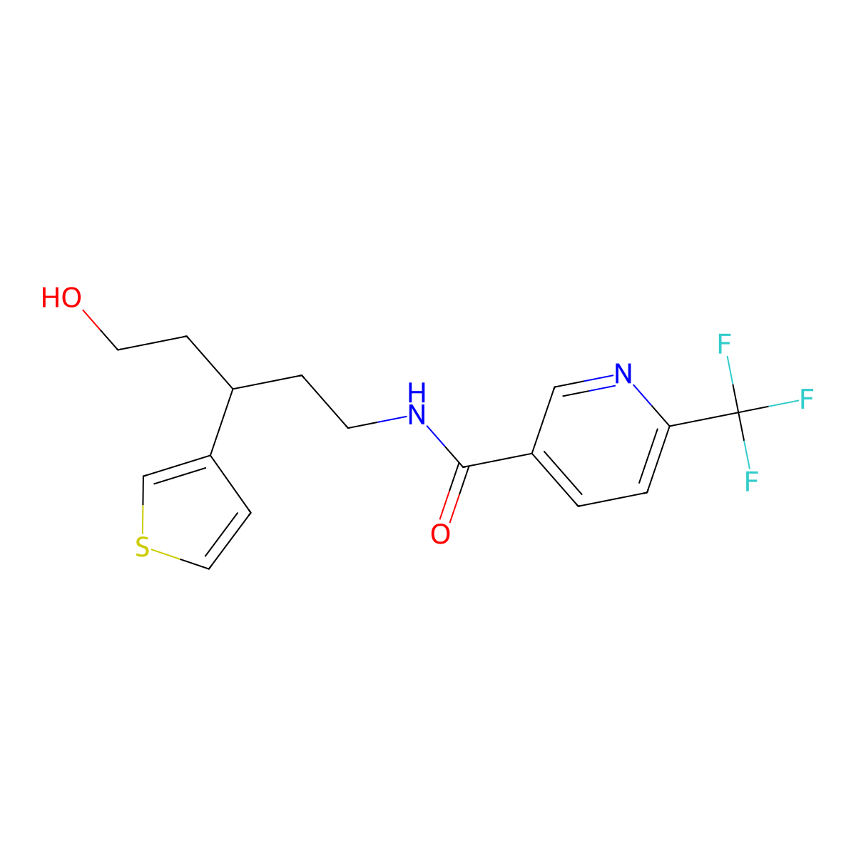 N-(5-hydroxy-3-(thiophen-3-yl)pentyl)-6-(trifluoromethyl)nicotinamide molecular structure, CAS 2034312-47-3