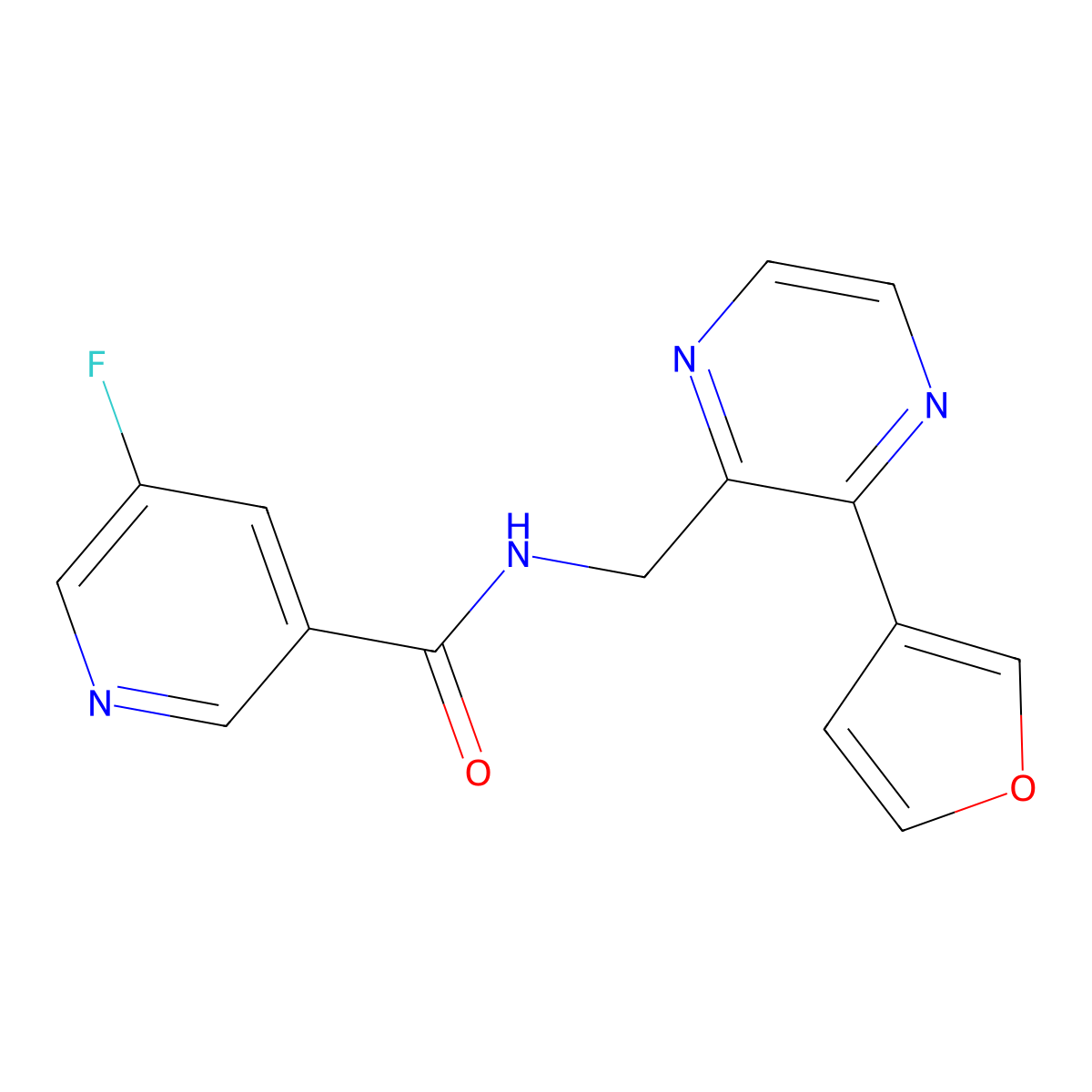 5-fluoro-N-((3-(furan-3-yl)pyrazin-2-yl)methyl)nicotinamide molecular structure, CAS 2034312-49-5