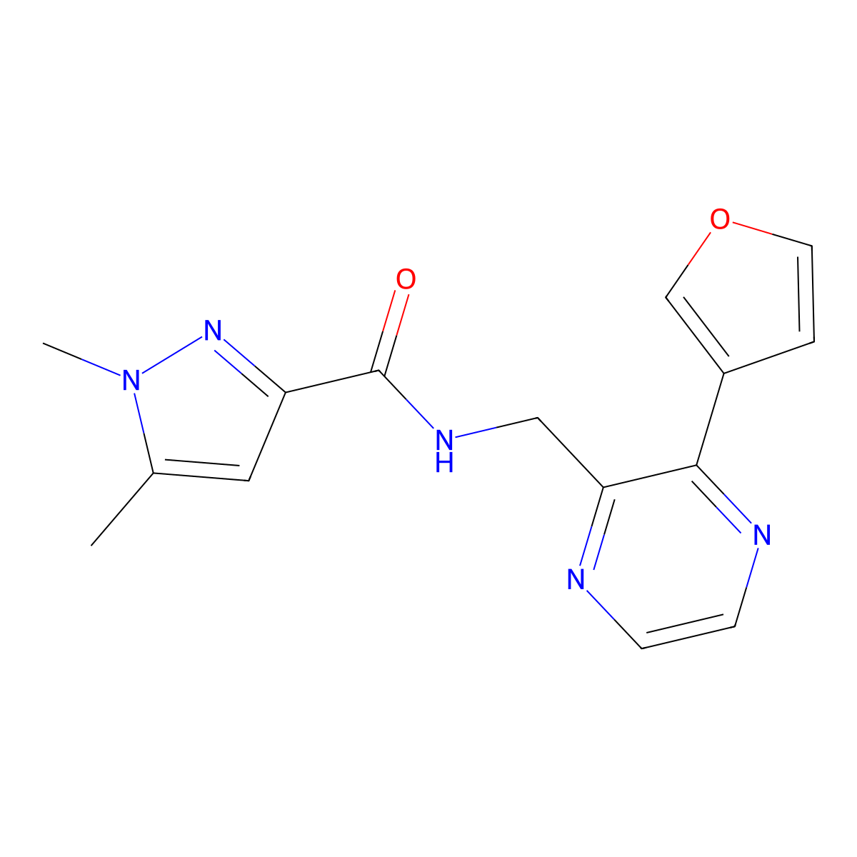 N-{[3-(furan-3-yl)pyrazin-2-yl]methyl}-1,5-dimethyl-1H-pyrazole-3-carboxamide molecular structure, CAS 2034312-55-3