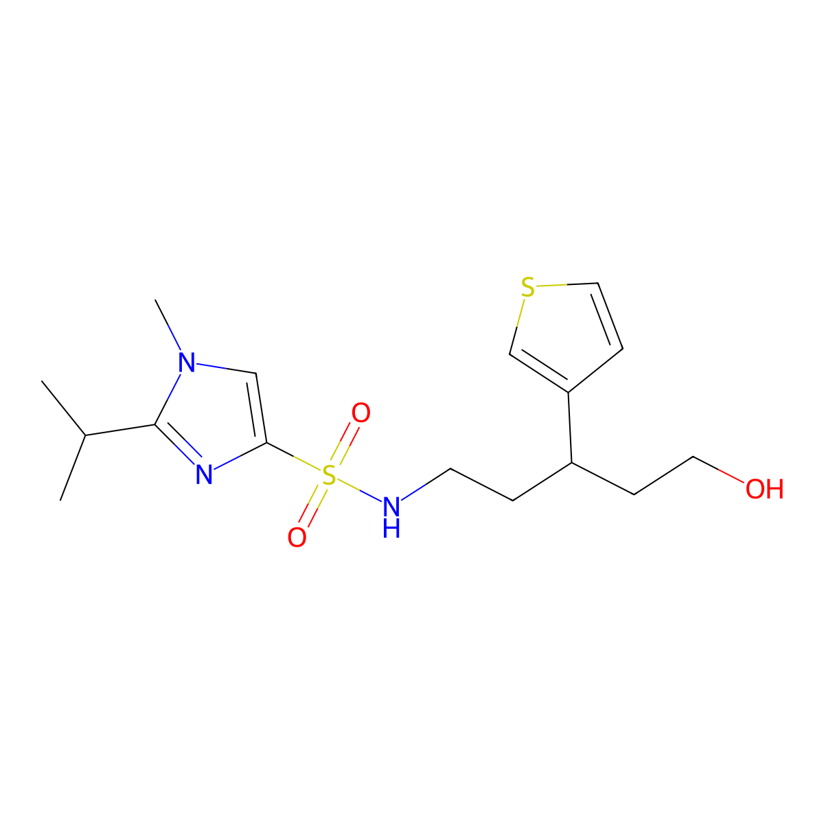N-(5-hydroxy-3-(thiophen-3-yl)pentyl)-2-isopropyl-1-methyl-1H-imidazole-4-sulfonamide molecular structure, CAS 2034312-58-6