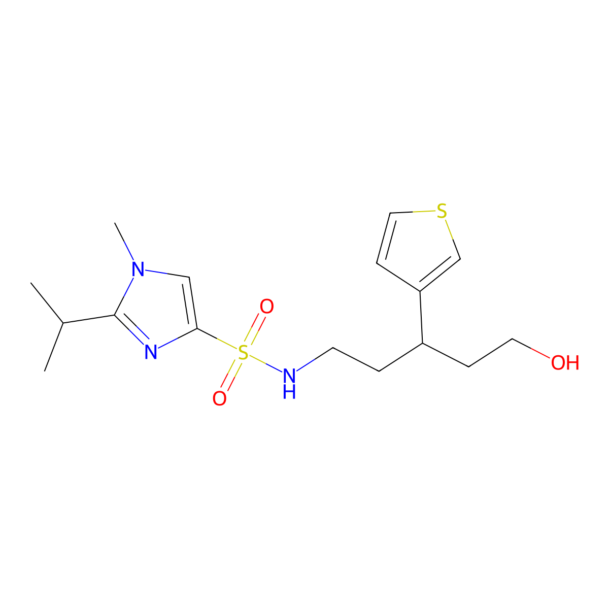N-(5-hydroxy-3-(thiophen-3-yl)pentyl)-2-isopropyl-1-methyl-1H-imidazole-4-sulfonamide molecular structure, CAS 2034312-58-6