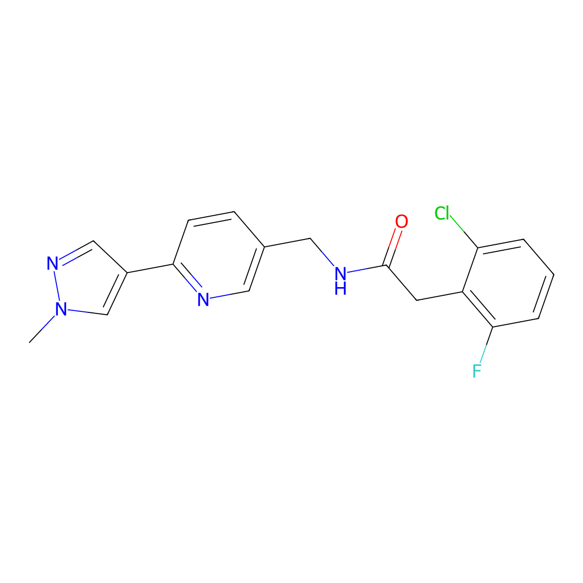 2-(2-chloro-6-fluorophenyl)-N-((6-(1-methyl-1H-pyrazol-4-yl)pyridin-3-yl)methyl)acetamide molecular structure, CAS 2034312-60-0