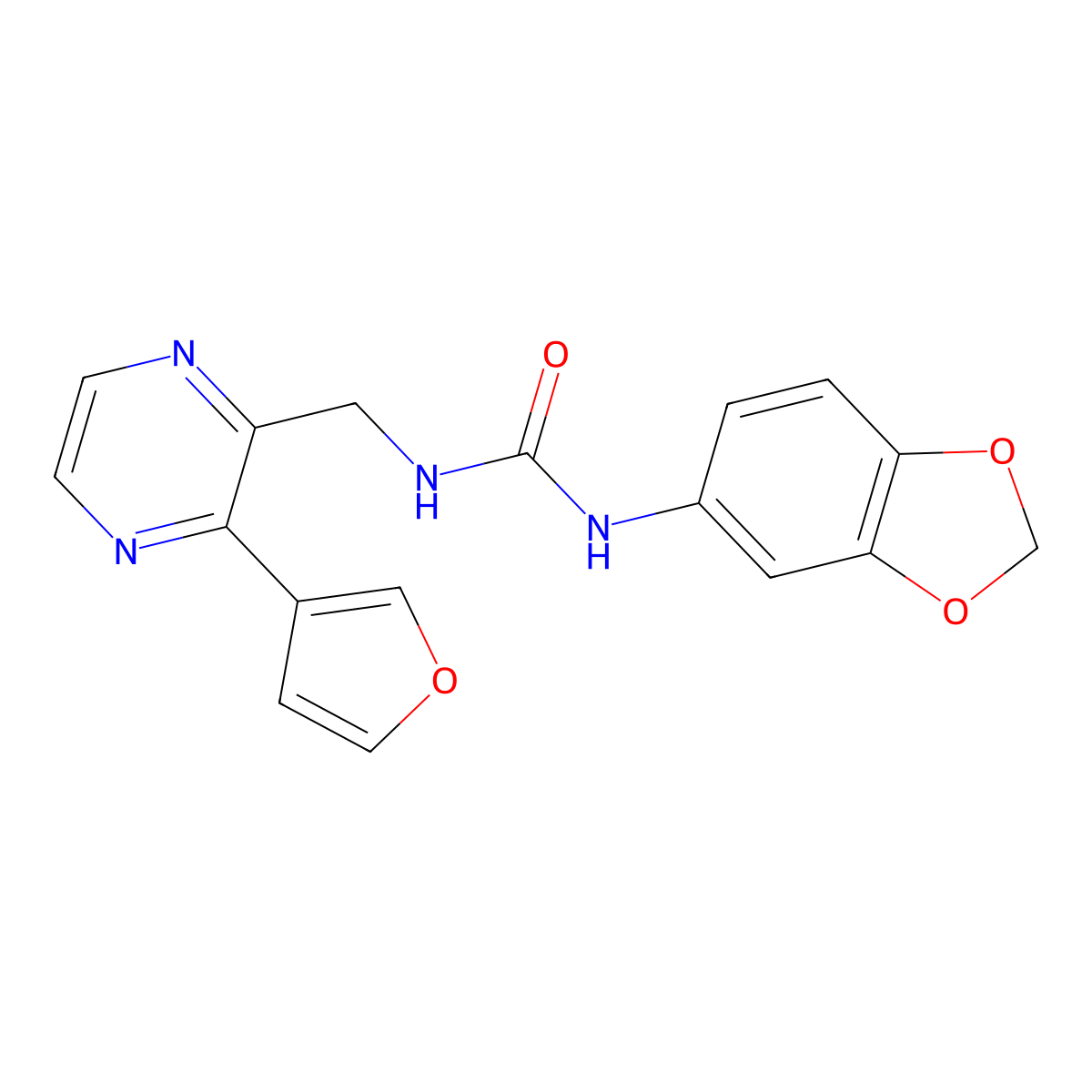 1-(Benzo[d][1,3]dioxol-5-yl)-3-((3-(furan-3-yl)pyrazin-2-yl)methyl)urea molecular structure, CAS 2034312-61-1