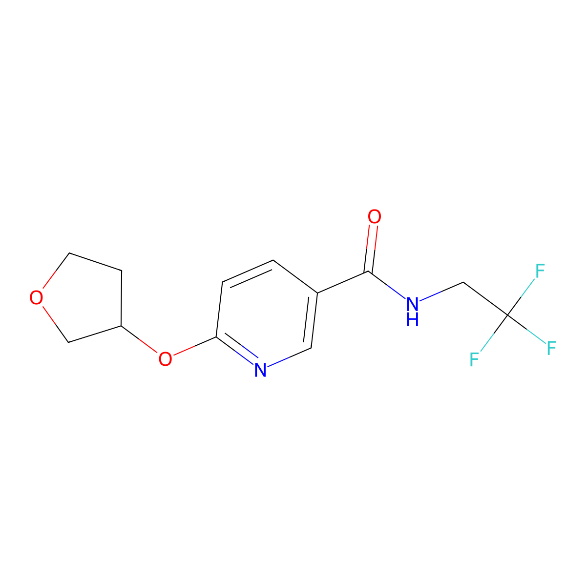 6-((tetrahydrofuran-3-yl)oxy)-N-(2,2,2-trifluoroethyl)nicotinamide molecular structure, CAS 2034312-63-3