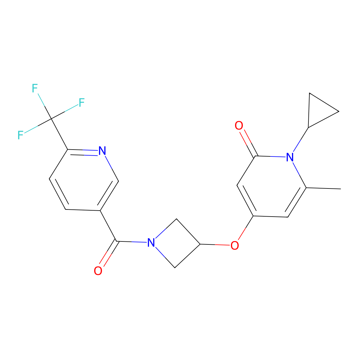 1-cyclopropyl-6-methyl-4-((1-(6-(trifluoromethyl)nicotinoyl)azetidin-3-yl)oxy)pyridin-2(1H)-one molecular structure, CAS 2034312-64-4