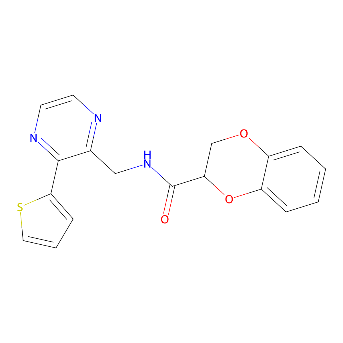N-((3-(thiophen-2-yl)pyrazin-2-yl)methyl)-2,3-dihydrobenzo[b][1,4]dioxine-2-carboxamide molecular structure, CAS 2034312-66-6
