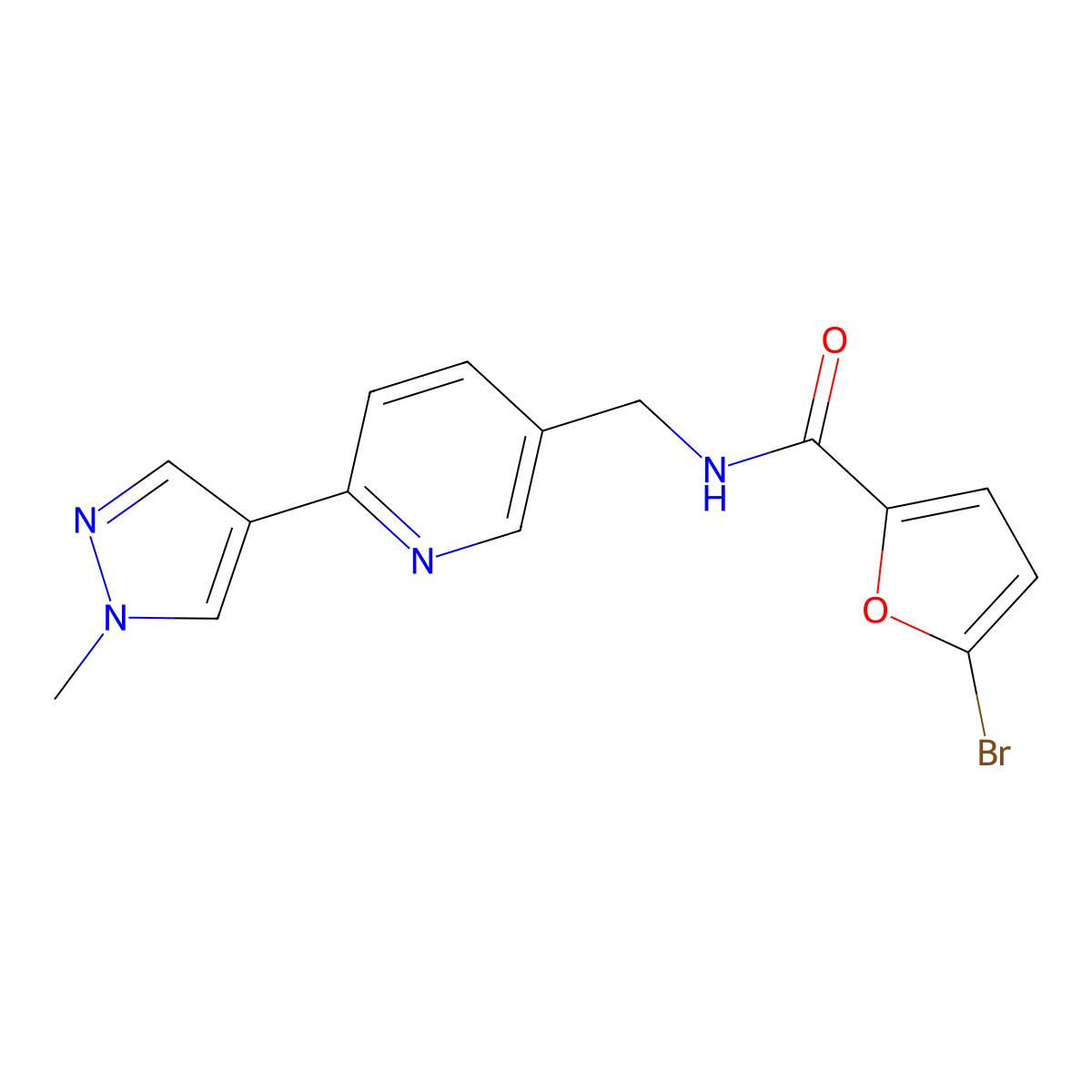 5-bromo-N-((6-(1-methyl-1H-pyrazol-4-yl)pyridin-3-yl)methyl)furan-2-carboxamide molecular structure, CAS 2034312-67-7