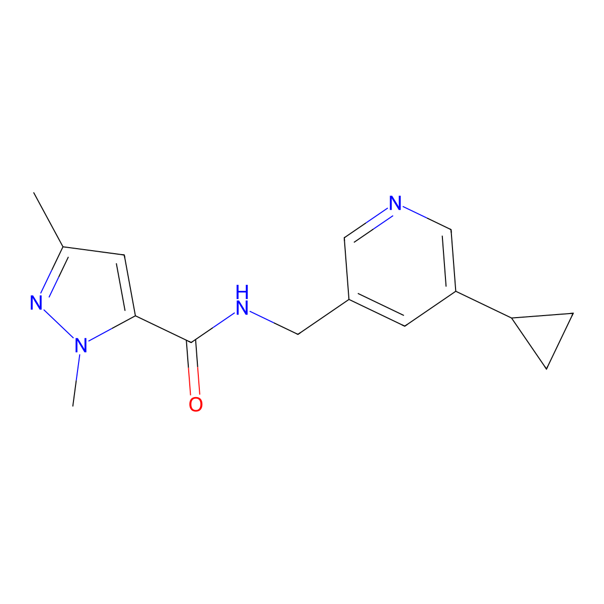 N-[(5-cyclopropylpyridin-3-yl)methyl]-1,3-dimethyl-1H-pyrazole-5-carboxamide molecular structure, CAS 2034312-80-4