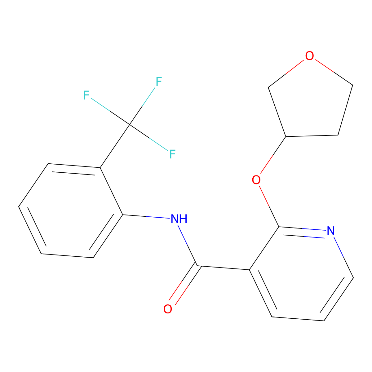 2-((tetrahydrofuran-3-yl)oxy)-N-(2-(trifluoromethyl)phenyl)nicotinamide molecular structure, CAS 2034312-81-5
