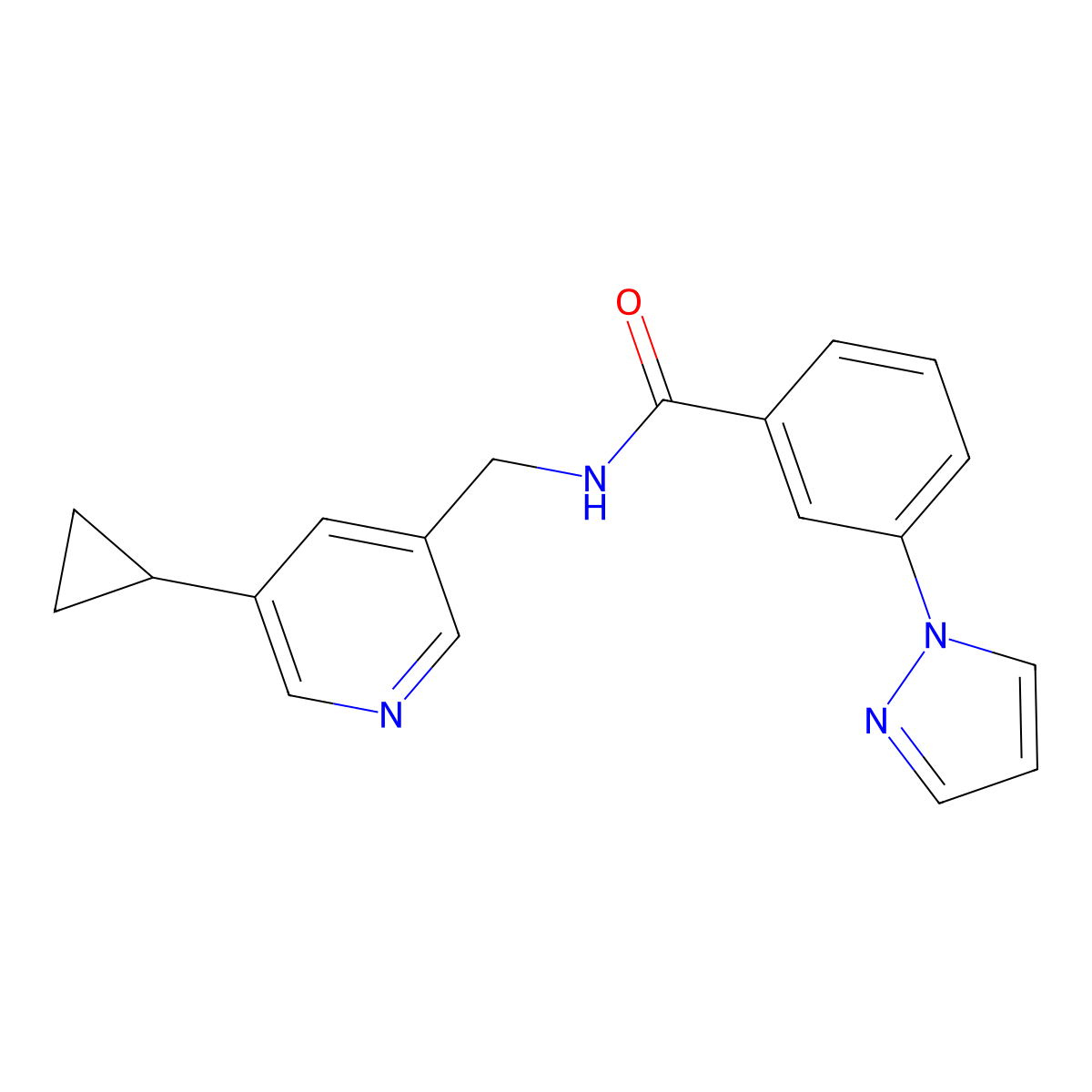 N-[(5-cyclopropylpyridin-3-yl)methyl]-3-(1H-pyrazol-1-yl)benzamide molecular structure, CAS 2034312-84-8