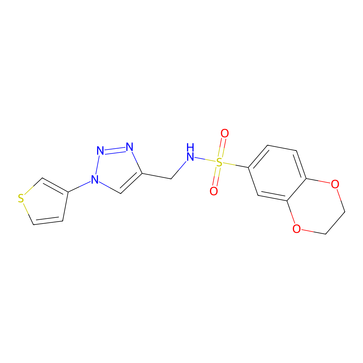 N-((1-(thiophen-3-yl)-1H-1,2,3-triazol-4-yl)methyl)-2,3-dihydrobenzo[b][1,4]dioxine-6-sulfonamide molecular structure, CAS 2034312-87-1