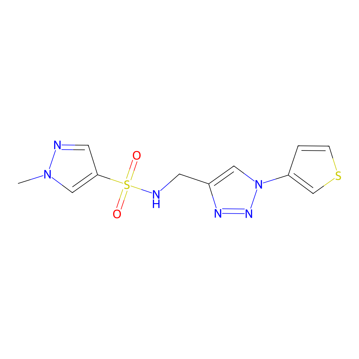 1-methyl-N-{[1-(thiophen-3-yl)-1H-1,2,3-triazol-4-yl]methyl}-1H-pyrazole-4-sulfonamide molecular structure, CAS 2034312-95-1
