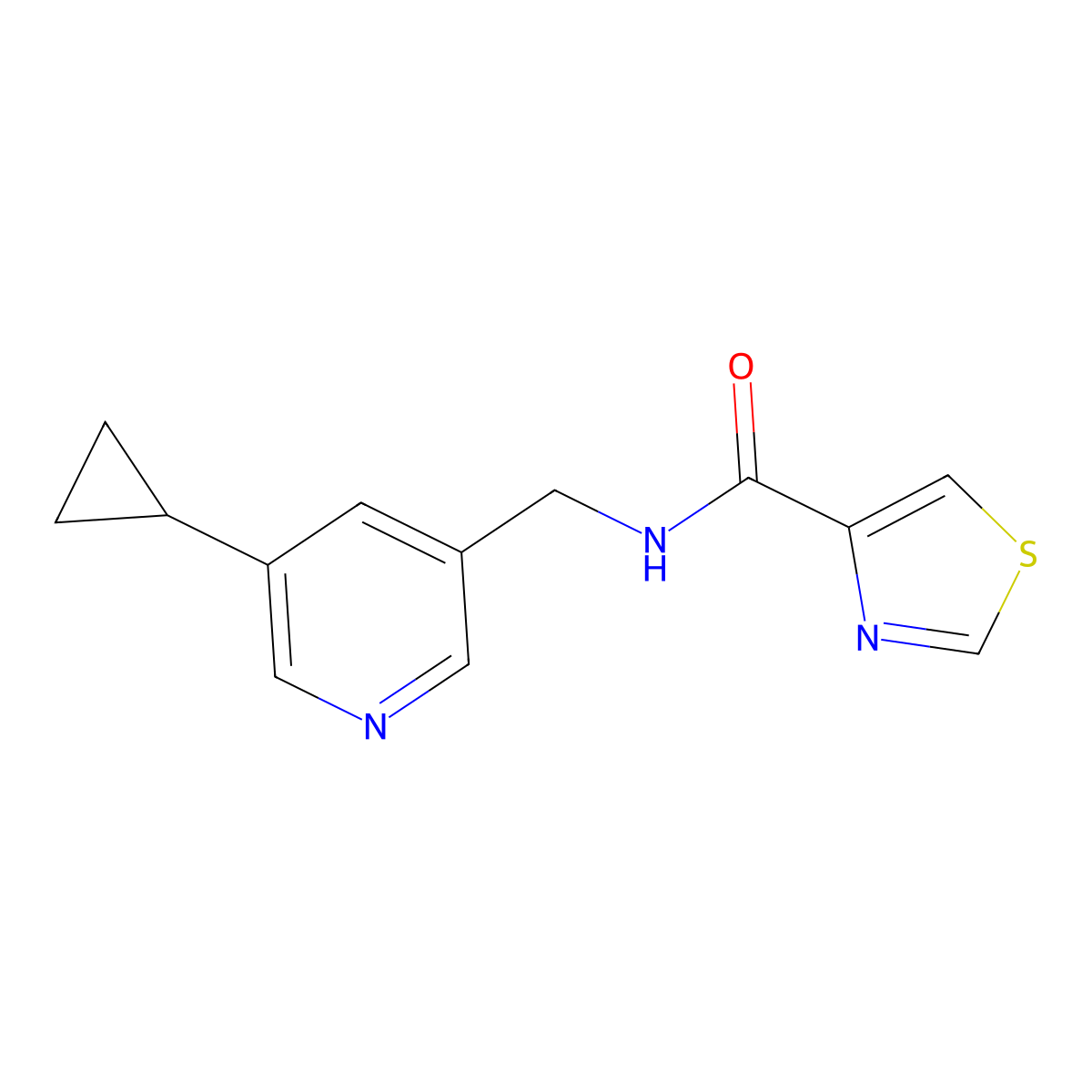 N-((5-cyclopropylpyridin-3-yl)methyl)thiazole-4-carboxamide molecular structure, CAS 2034312-97-3