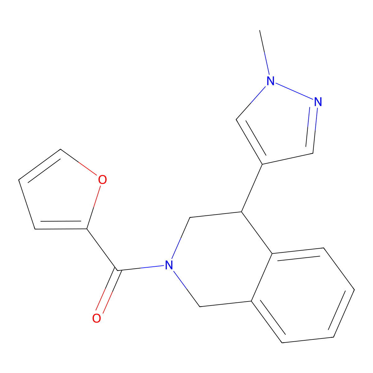 furan-2-yl(4-(1-methyl-1H-pyrazol-4-yl)-3,4-dihydroisoquinolin-2(1H)-yl)methanone molecular structure, CAS 2034312-99-5