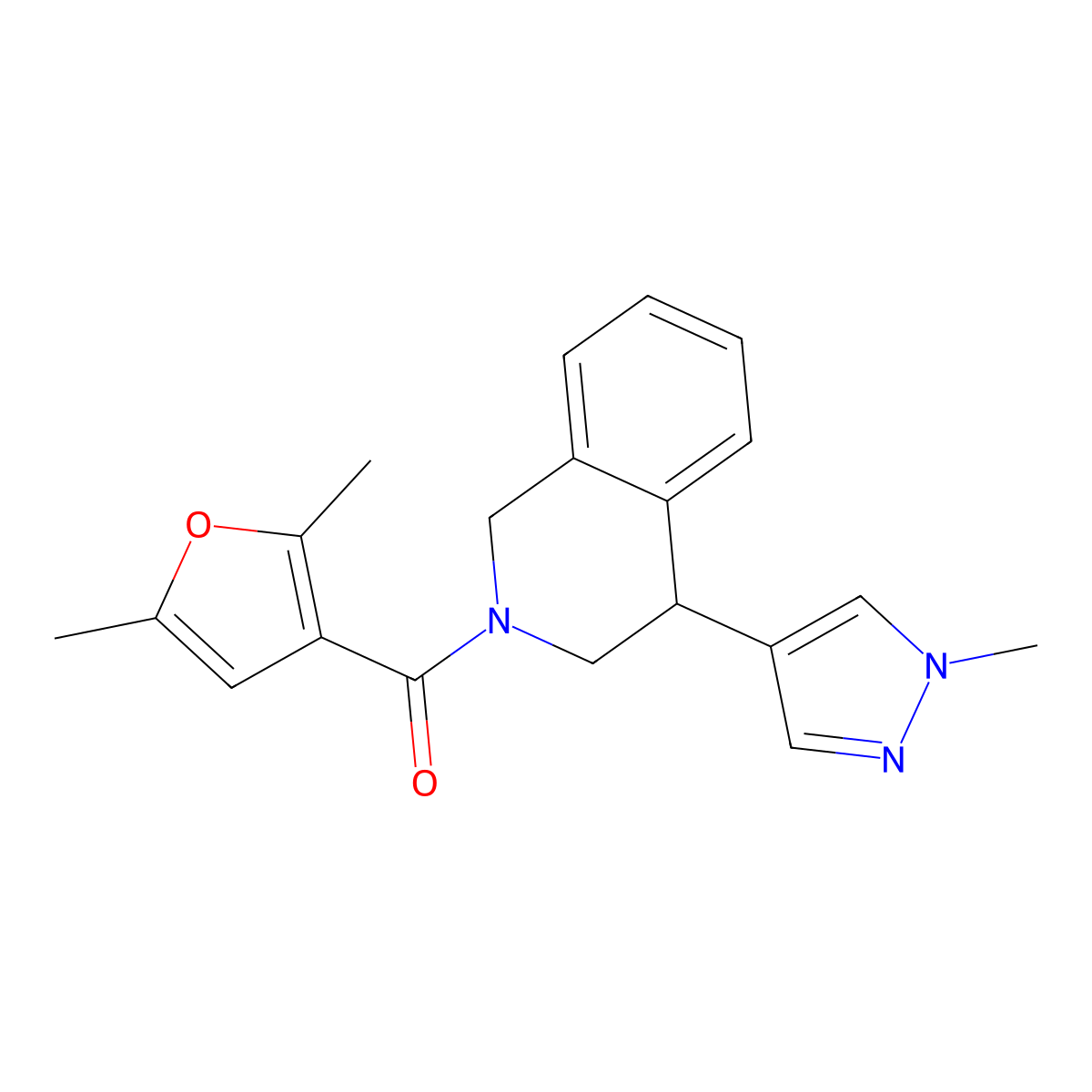 (2,5-dimethylfuran-3-yl)(4-(1-methyl-1H-pyrazol-4-yl)-3,4-dihydroisoquinolin-2(1H)-yl)methanone molecular structure, CAS 2034313-01-2