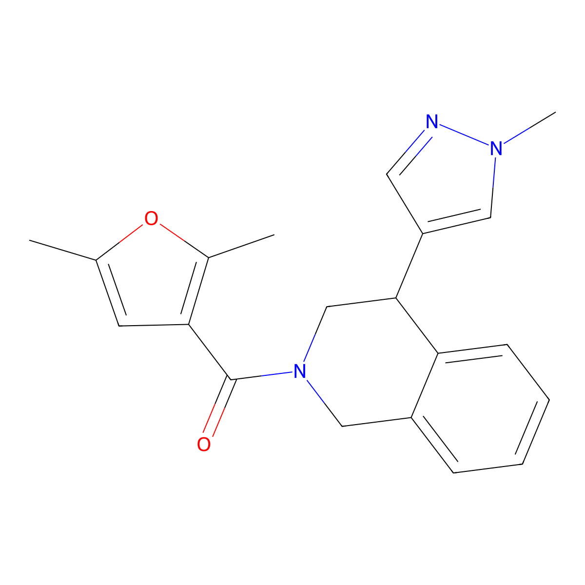 (2,5-dimethylfuran-3-yl)(4-(1-methyl-1H-pyrazol-4-yl)-3,4-dihydroisoquinolin-2(1H)-yl)methanone molecular structure, CAS 2034313-01-2