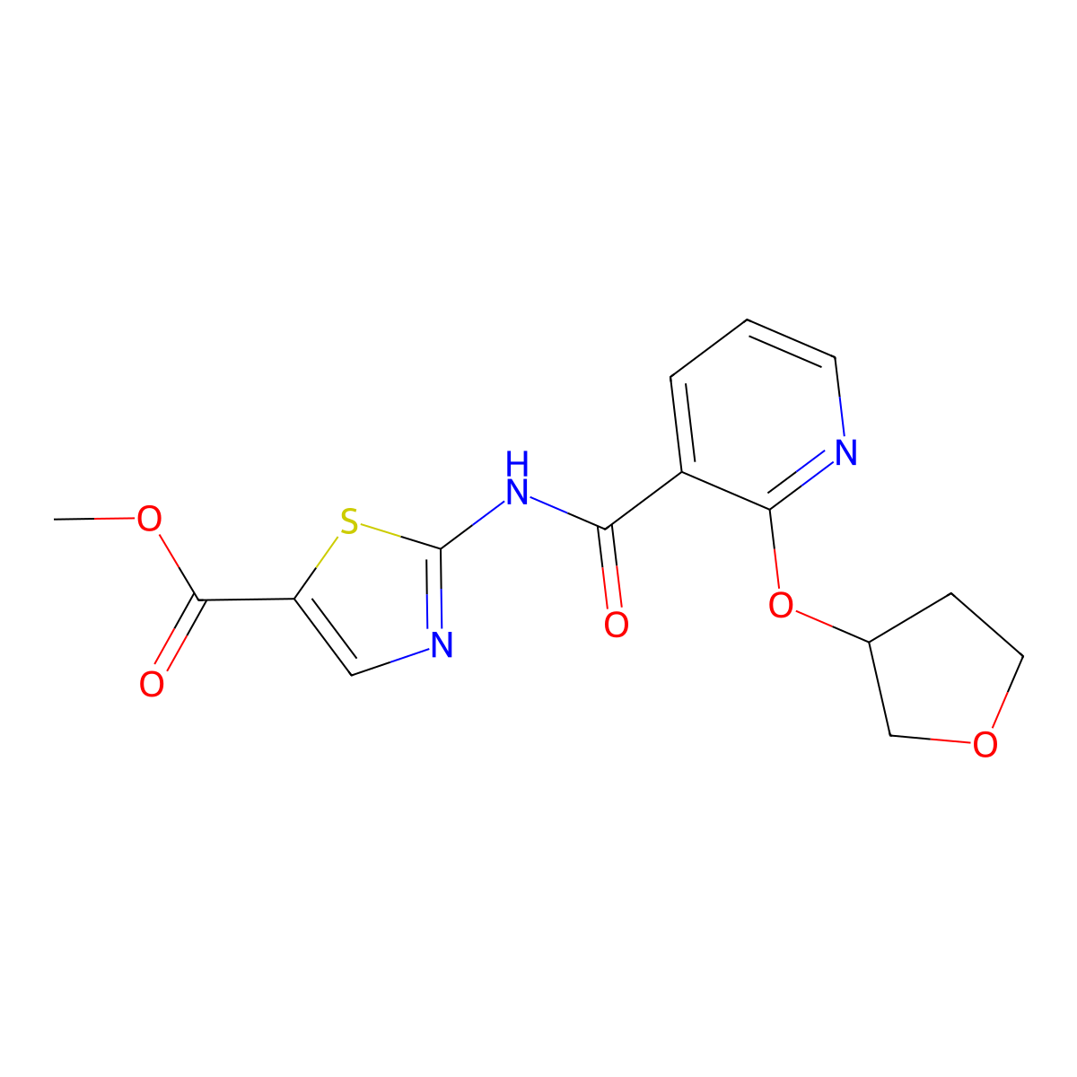 Methyl 2-(2-((tetrahydrofuran-3-yl)oxy)nicotinamido)thiazole-5-carboxylate molecular structure, CAS 2034313-02-3