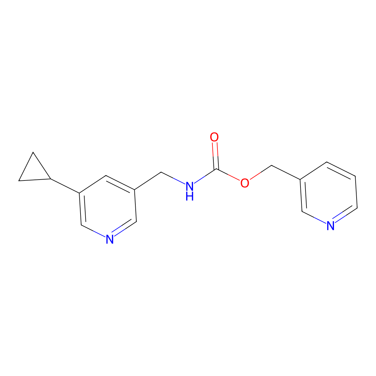 Pyridin-3-ylmethyl ((5-cyclopropylpyridin-3-yl)methyl)carbamate molecular structure, CAS 2034313-03-4