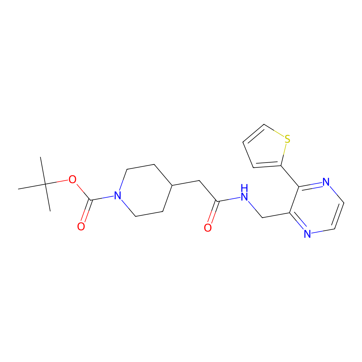 Tert-butyl 4-[({[3-(thiophen-2-yl)pyrazin-2-yl]methyl}carbamoyl)methyl]piperidine-1-carboxylate molecular structure, CAS 2034313-04-5
