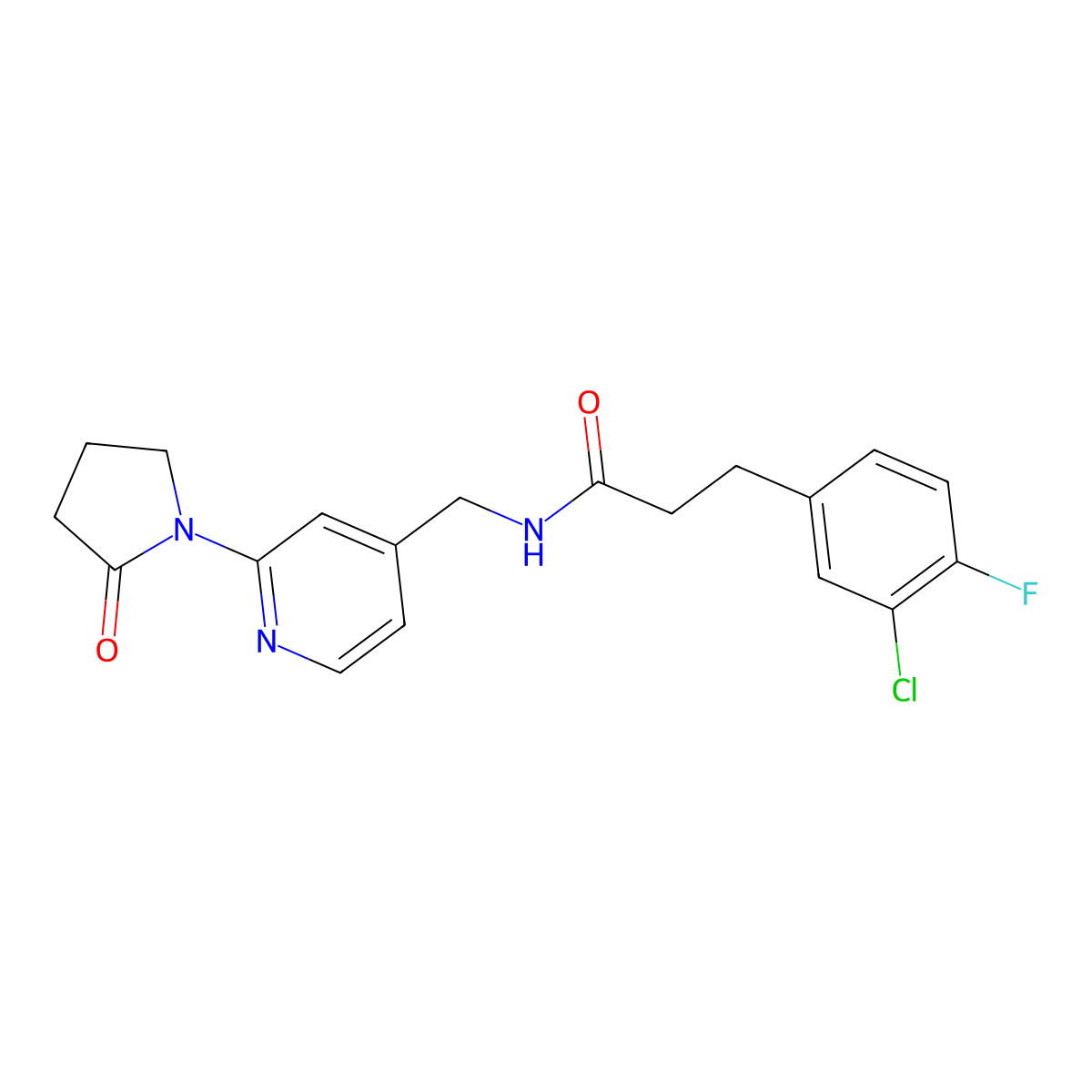 3-(3-chloro-4-fluorophenyl)-N-{[2-(2-oxopyrrolidin-1-yl)pyridin-4-yl]methyl}propanamide molecular structure, CAS 2034313-05-6