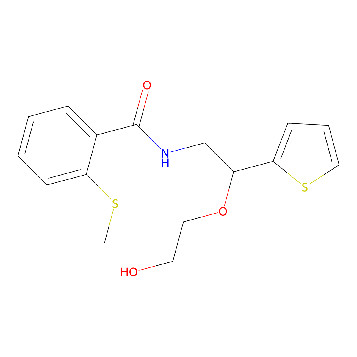 N-(2-(2-hydroxyethoxy)-2-(thiophen-2-yl)ethyl)-2-(methylthio)benzamide molecular structure, CAS 2034313-07-8