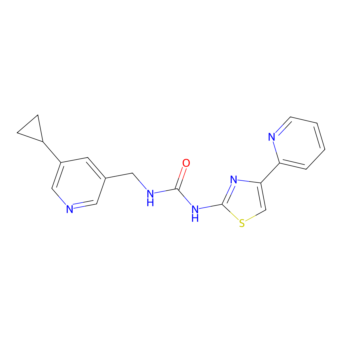 1-((5-Cyclopropylpyridin-3-yl)methyl)-3-(4-(pyridin-2-yl)thiazol-2-yl)urea molecular structure, CAS 2034313-13-6